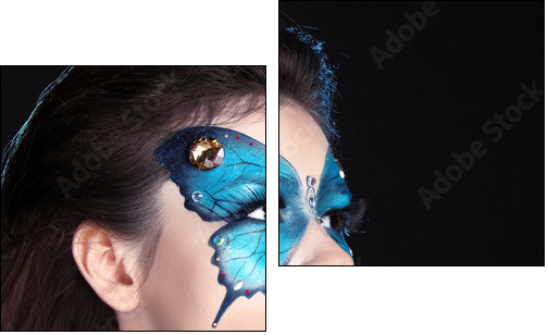 Face art portrait. Fashion Make up. Butterfly makeup on face bea - Two-piece canvas, Diptych