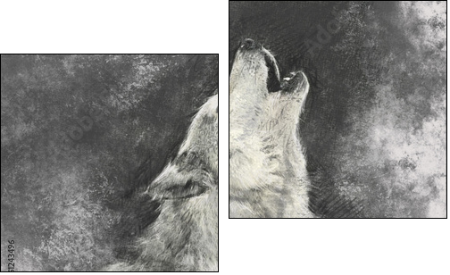 Wolf, handmade illustration on grey background - Two-piece canvas, Diptych