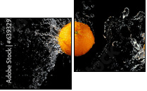 Set of fresh oranges in water splash - Two-piece canvas, Diptych