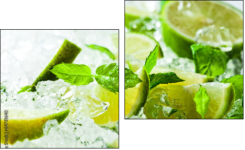 lime and leaves of mint with ice - Two-piece canvas, Diptych