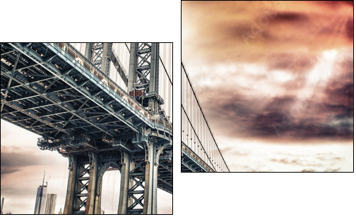 Dusk colors of the sky over magnificent Manhattan Bridge - Two-piece canvas, Diptych