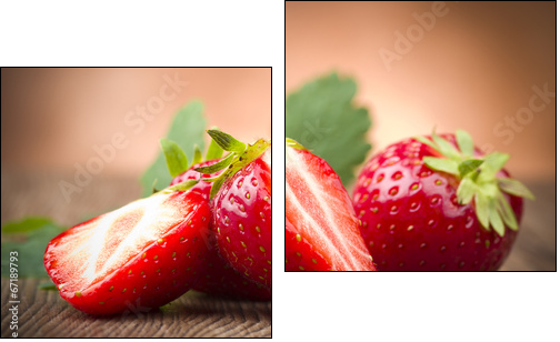 Fresh Strawberry close up on the wood - Two-piece canvas, Diptych