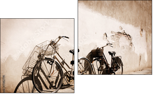 Italian old-style bicycles leaning against a wall  - Two-piece canvas, Diptych