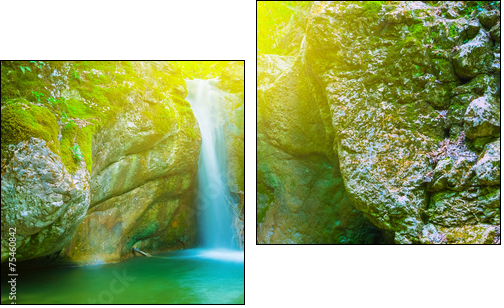 small mountain waterfall - Two-piece canvas, Diptych