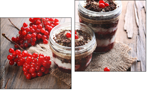 Delicious dessert in jars on table close-up - Two-piece canvas, Diptych
