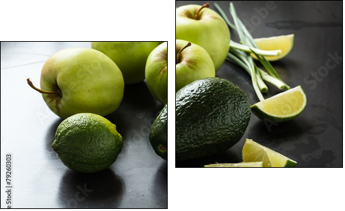 Organic Raw Green avocado, apples and limes - Two-piece canvas, Diptych