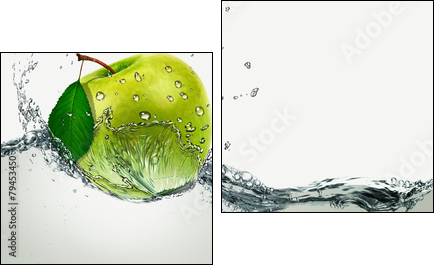 Green Apple amid splashing water. - Two-piece canvas, Diptych