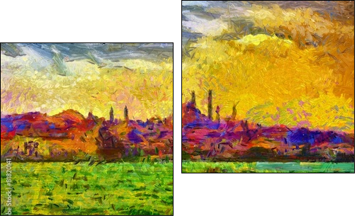 Istanbul shore view cityscape impressionist style painting - Two-piece canvas, Diptych