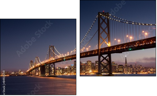 Dusk over San Francisco-Oakland Bay Bridge and San Francisco Skyline. Yerba Buena Island, San Francisco, California, USA. - Two-piece canvas, Diptych