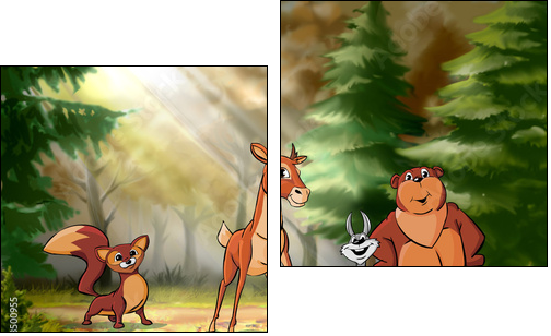 Forest animals are on the field - Two-piece canvas, Diptych