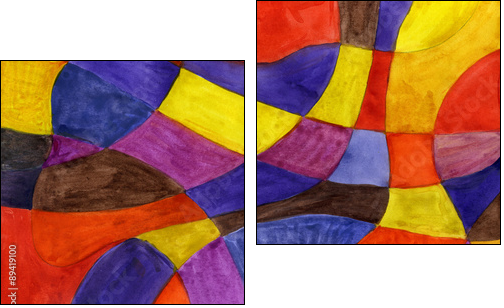 Abstract watercolor lines and shapes painting. Vibrant colors. - Two-piece canvas, Diptych
