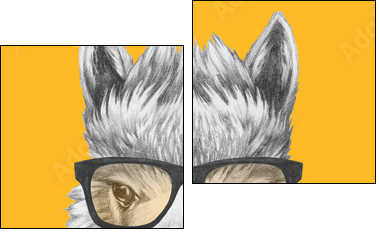 Portrait of Lama with glasses and scarf. Hand drawn illustration. - Two-piece canvas, Diptych