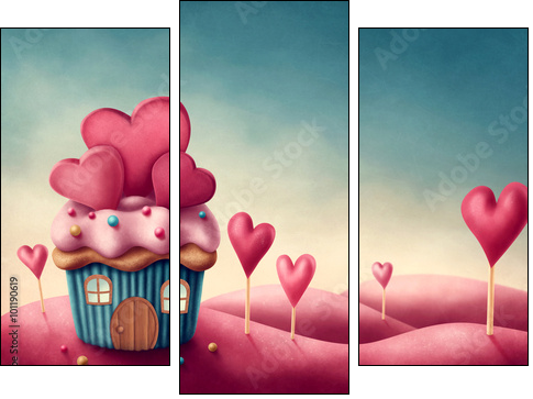 Fantasy cup cake house - Three-piece canvas, Triptych