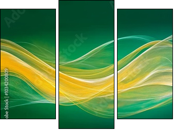 Abstract green and yellow flowing wave design - Three-piece canvas, Triptych