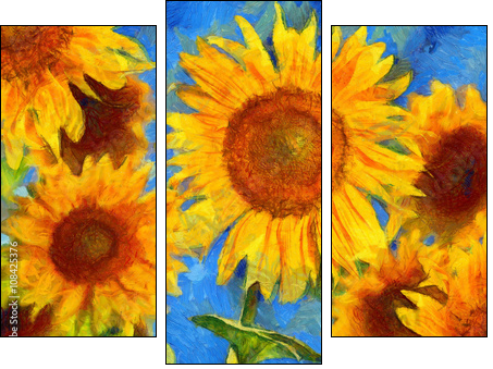 Sunflowers.Van Gogh style imitation. Digital painting. - Three-piece canvas, Triptych