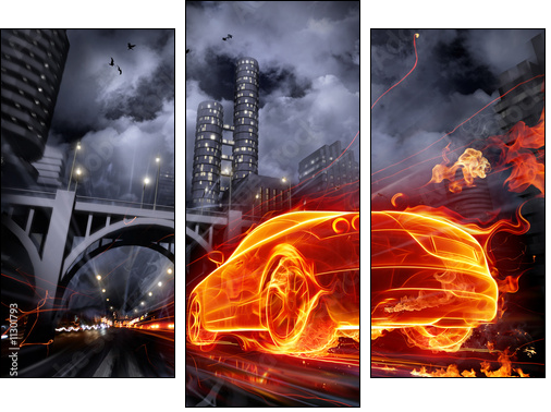 Fire car - Three-piece canvas, Triptych