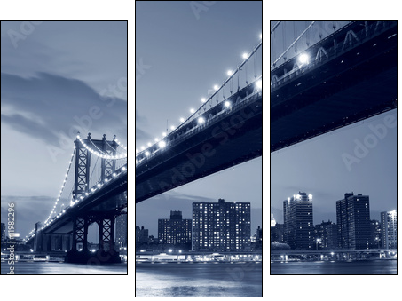 Manhattan Bridge and Manhattan skyline At Night - Three-piece canvas, Triptych