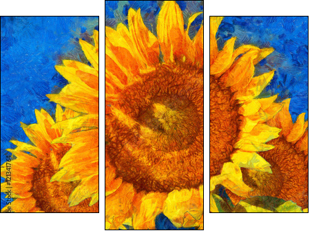 Sunflowers.Van Gogh style imitation. Digital imitation of post impressionism oil painting. - Three-piece canvas, Triptych
