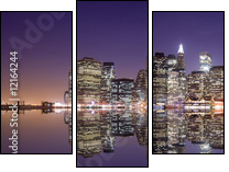 New York skyline and reflection at night - Three-piece canvas, Triptych