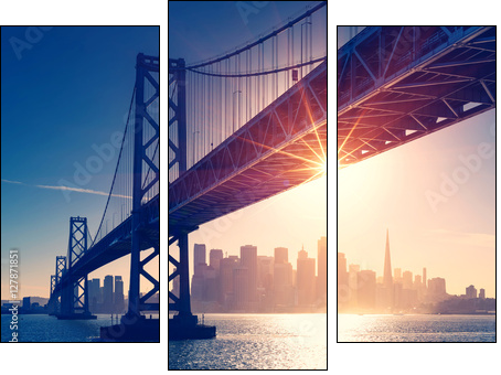 San Francisco skyline retro view. America spirit - California theme. USA background. - Three-piece canvas, Triptych