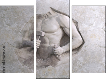 epic background of athletic man cuts his sports body of marble stone - Three-piece canvas, Triptych