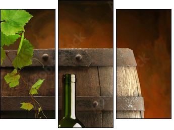 Red wine, grapevine and cask - Three-piece canvas, Triptych