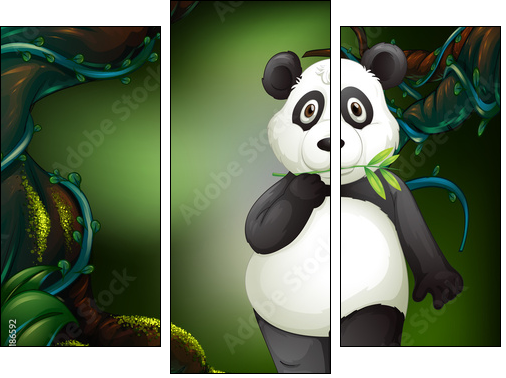 Panda standing in deep forest - Three-piece canvas, Triptych