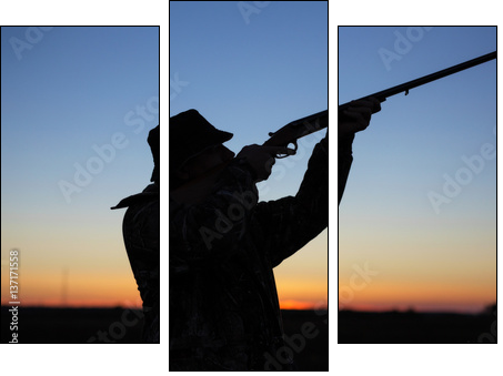 Hunter's silhouette at sunset - Three-piece canvas, Triptych