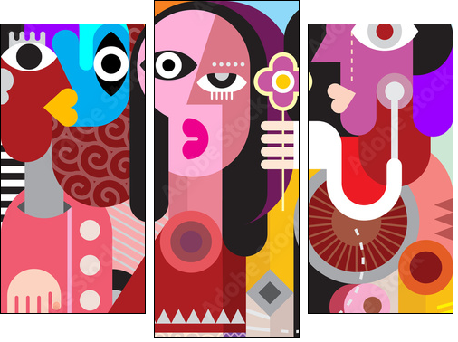 The Man Gives One Flower To A  Beautiful Woman - Three-piece canvas, Triptych