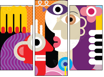 Woman with her mother - Three-piece canvas, Triptych
