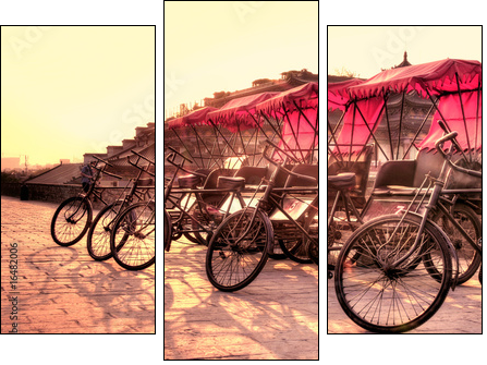 Xi'an / China  - Town wall with bicycles - Three-piece canvas, Triptych