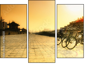Xi'an / China  - Town wall with bicycles - Three-piece canvas, Triptych