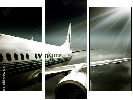 the airplane with the blue sky background. - Three-piece canvas, Triptych