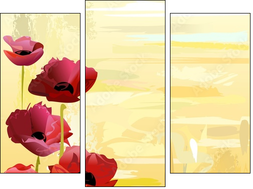 Painted poppies background - Three-piece canvas, Triptych