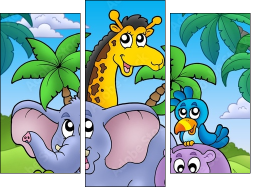 Landscape with group of animals - Three-piece canvas, Triptych