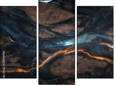 Aerial photo of mix color of stream in to river - Three-piece canvas, Triptych