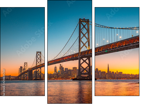 San Francisco skyline with Bay Bridge at sunset, California, USA - Three-piece canvas, Triptych