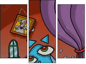 Cat is drinking coffee in an illustration with Picasso style - Three-piece canvas, Triptych