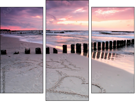 Calmness.Beautiful sunset with symbol of love. - Three-piece canvas, Triptych