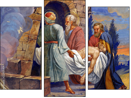 Jesus is laid in the tomb - Three-piece canvas, Triptych