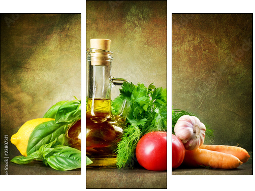 Healthy Vegetables and Olive Oil.Vintage Styled - Three-piece canvas, Triptych