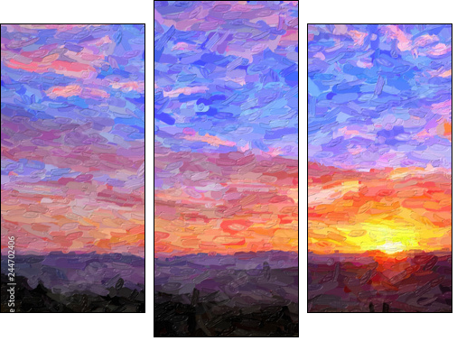 IMPRESSIONISM sunset in the mountains - Three-piece canvas, Triptych