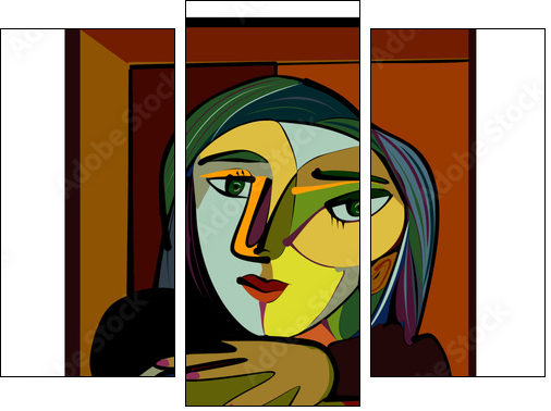 Colorful abstract background, cubism art style, thinking woman - Three-piece canvas, Triptych