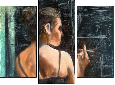 Portrait of the woman with a cigarette - Three-piece canvas, Triptych