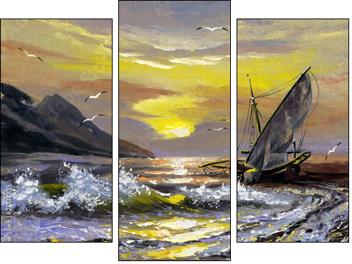 Sailing boat on a decline - Three-piece canvas, Triptych