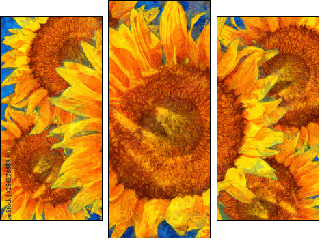 Sunflowers arrangement. Van Gogh style imitation. - Three-piece canvas, Triptych