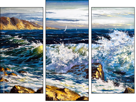 Storm waves on seacoast - Three-piece canvas, Triptych