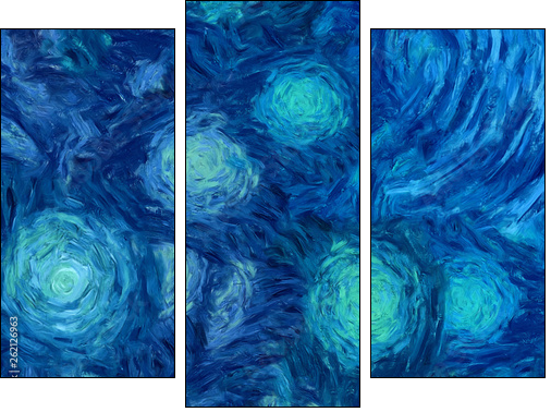 Impressionism wall art print. Vincent Van Gogh style oil painting. Swirl splashes. Surrealism artwork. Abstract artistic background. Real brush strokes on canvas. - Three-piece canvas, Triptych