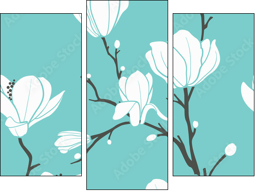 blue magnolia pattern - Three-piece canvas, Triptych