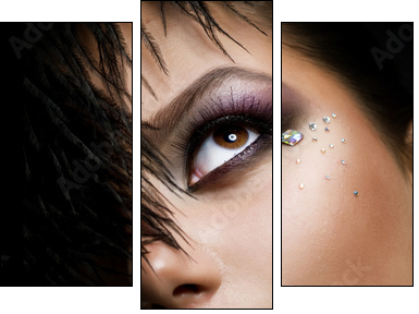 Fashion Girl's Face.Perfect makeup.Isolated on Black - Three-piece canvas, Triptych